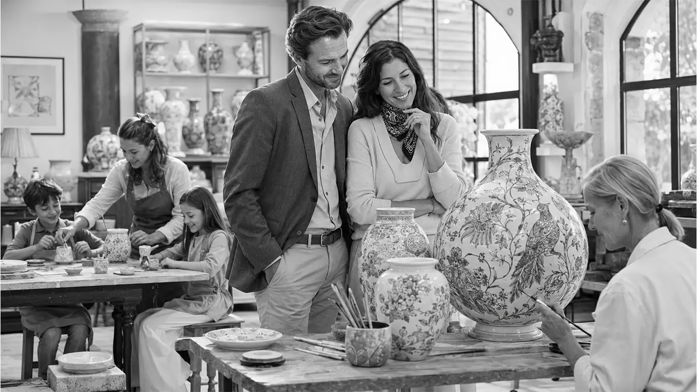 Private cultural immersions in France for families – parents and children in a French ceramic workshop
